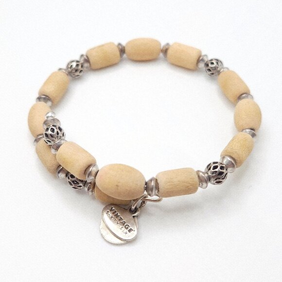 Alex and Ani Blonde Wood Woodland Hush Beaded Wrap Silver Tone Bracelet - Picture 1 of 3